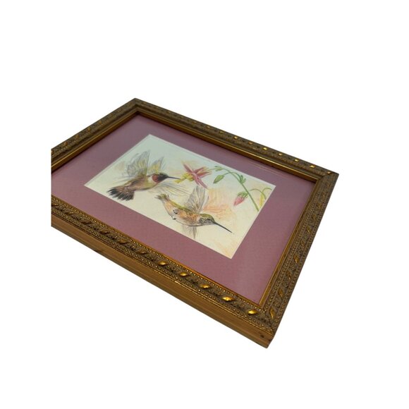 Vintage Gold Ornate Frame Hummingbird Artwork Matted Print - Picture 4 of 10